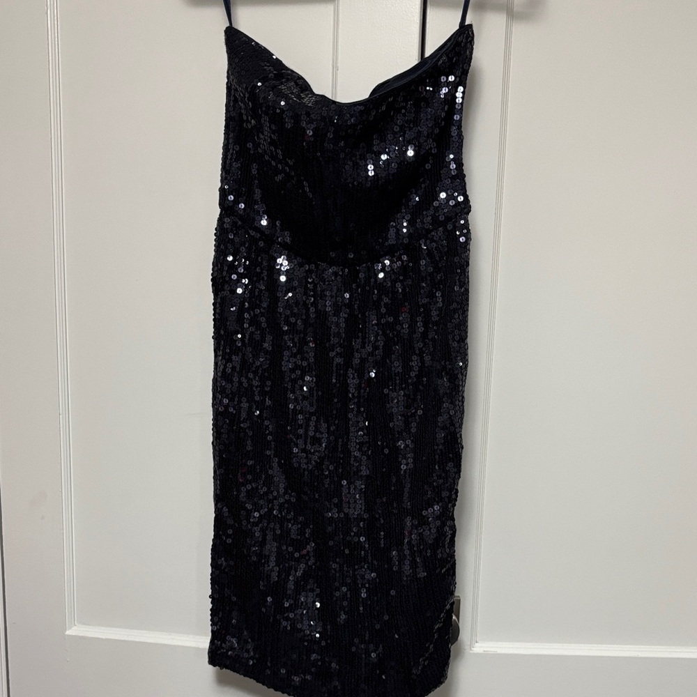 French Connection Navy Strapless Sequin Dress